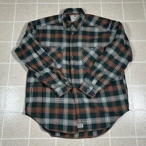 Vintage 90s Levi's Green Orange Plaid Flannel Shirt Large Baggy Metal Button